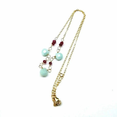 Gold Chain Necklace With Mint Amazonite And Hot Pink Chalcedony Gems – Handmade Montana | Made in USA Alexa Martha Designs  Necklace