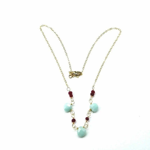 Gold Chain Necklace With Mint Amazonite And Hot Pink Chalcedony Gems – Handmade Montana | Made in USA Alexa Martha Designs  Necklace