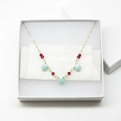 Gold Chain Necklace With Mint Amazonite And Hot Pink Chalcedony Gems – Handmade Montana | Made in USA Alexa Martha Designs  Necklace