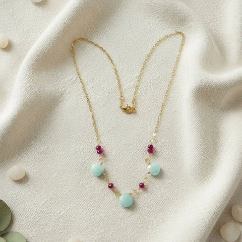Gold Chain Necklace With Mint Amazonite And Hot Pink Chalcedony Gems – Handmade Montana | Made in USA Alexa Martha Designs  Necklace