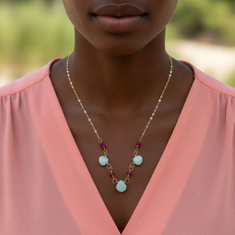 Gold Chain Necklace With Mint Amazonite And Hot Pink Chalcedony Gems – Handmade Montana | Made in USA Alexa Martha Designs  Necklace