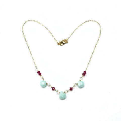 Gold Chain Necklace With Mint Amazonite And Hot Pink Chalcedony Gems – Handmade Montana | Made in USA Alexa Martha Designs  Necklace