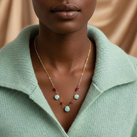 Gold Chain Necklace With Mint Amazonite And Hot Pink Chalcedony Gems – Handmade Montana | Made in USA Alexa Martha Designs  Necklace