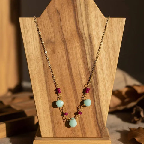 Gold Chain Necklace With Mint Amazonite And Hot Pink Chalcedony Gems – Handmade Montana | Made in USA Alexa Martha Designs  Necklace