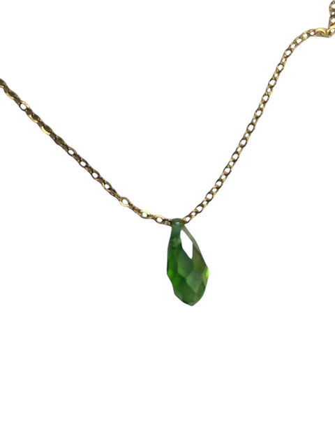 Gold Chain Necklace With Vibrant Green Tear Drop Crystal Pendant – Adjustable Length | Made in USA Michelle Marie Boutique  Necklaces