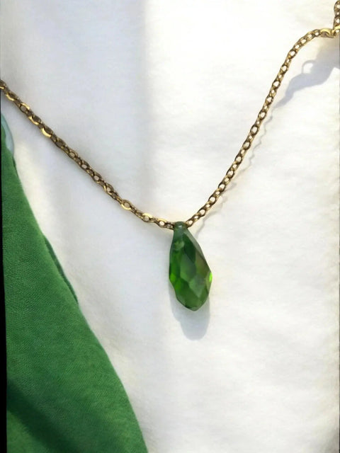 Gold Chain Necklace With Vibrant Green Tear Drop Crystal Pendant – Adjustable Length | Made in USA Michelle Marie Boutique  Necklaces