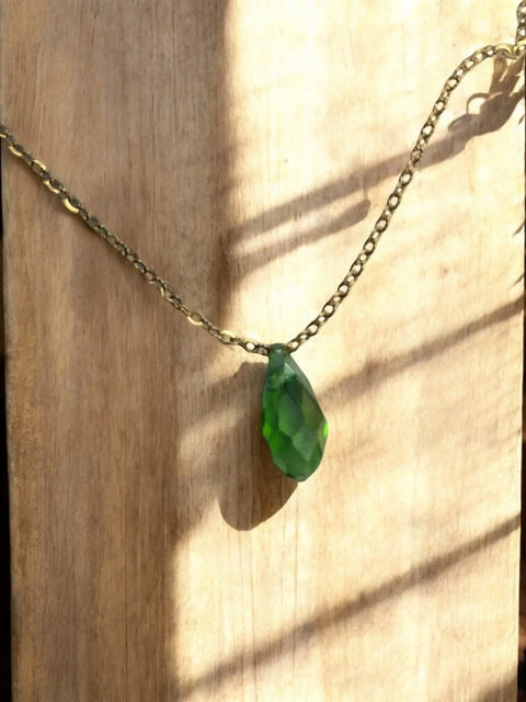 Gold Chain Necklace With Vibrant Green Tear Drop Crystal Pendant – Adjustable Length | Made in USA Michelle Marie Boutique  Necklaces