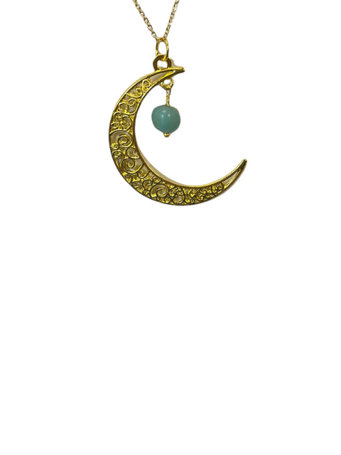 Gold Crescent Moon Pendant Necklace With Assorted Gemstones – 16 Inch Chain | Made in USA Handcrafted Jewelry Michelle Marie Boutique  Necklace