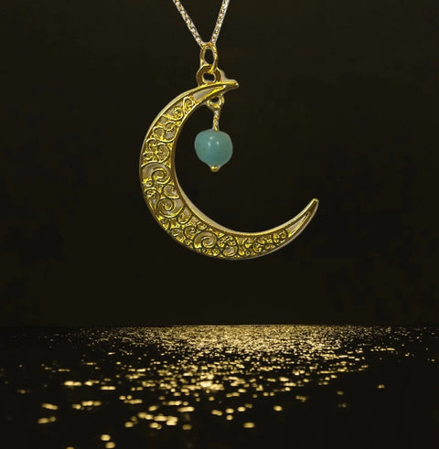 Gold Crescent Moon Pendant Necklace With Assorted Gemstones – 16 Inch Chain | Made in USA Handcrafted Jewelry Michelle Marie Boutique  Necklace