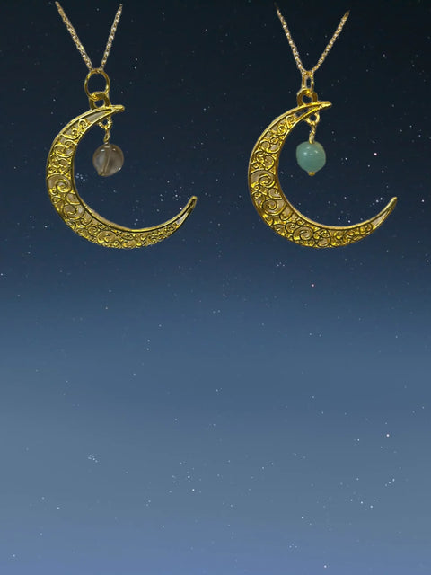 Gold Crescent Moon Pendant Necklace With Assorted Gemstones – 16 Inch Chain | Made in USA Handcrafted Jewelry Michelle Marie Boutique  Necklace