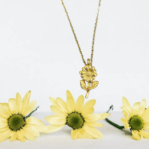 Gold Daisy Pendant Necklace – 16 Inch Adjustable Chain – Floral Charm Jewelry | Made in USA by Michelle Marie Boutique Michelle Marie Boutique  Necklace