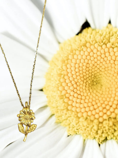 Gold Daisy Pendant Necklace – 16 Inch Adjustable Chain – Floral Charm Jewelry | Made in USA by Michelle Marie Boutique Michelle Marie Boutique  Necklace