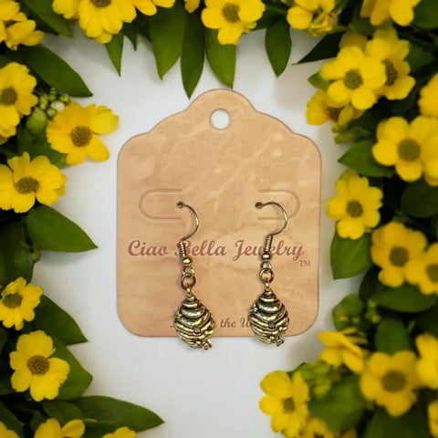 Gold Dangle Bee Hive Earrings – Honeycomb Drop Jewelry – Nature Inspired Design | Made in USA by Michelle Marie Boutique Michelle Marie Boutique  Earrings