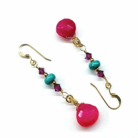 Gold Filled Pink Chalcedony and Turquoise Heishi Bead Earrings – Handmade Wire Wrapped | Made in USA Alexa Martha Designs  Earrings