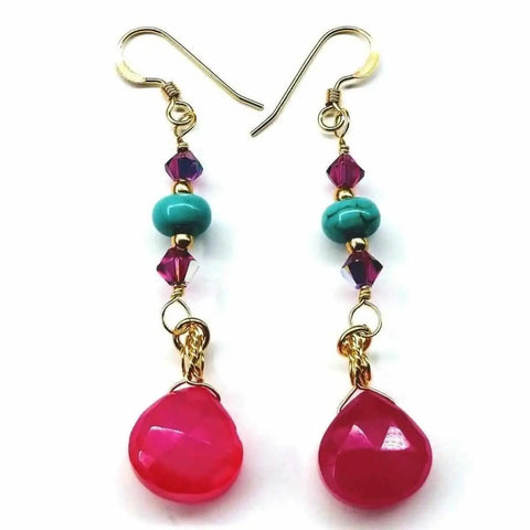 Gold Filled Pink Chalcedony and Turquoise Heishi Bead Earrings – Handmade Wire Wrapped | Made in USA Alexa Martha Designs  Earrings