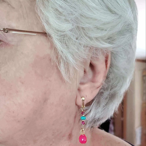 Gold Filled Pink Chalcedony and Turquoise Heishi Bead Earrings – Handmade Wire Wrapped | Made in USA Alexa Martha Designs  Earrings