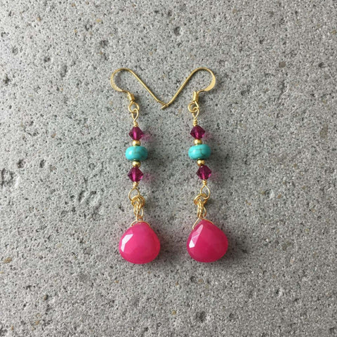 Gold Filled Pink Chalcedony and Turquoise Heishi Bead Earrings – Handmade Wire Wrapped | Made in USA Alexa Martha Designs  Earrings