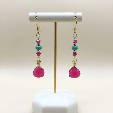 Gold Filled Pink Chalcedony and Turquoise Heishi Bead Earrings – Handmade Wire Wrapped | Made in USA Alexa Martha Designs  Earrings