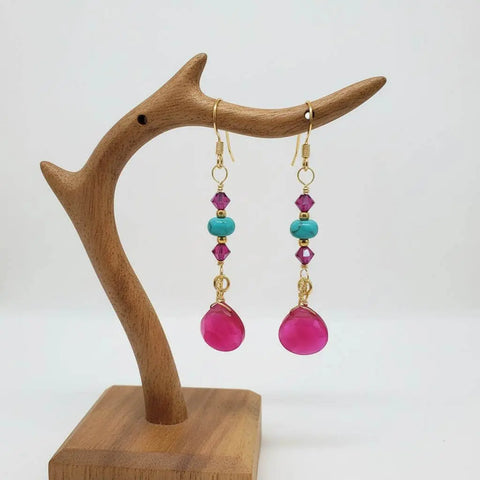 Gold Filled Pink Chalcedony and Turquoise Heishi Bead Earrings – Handmade Wire Wrapped | Made in USA Alexa Martha Designs  Earrings