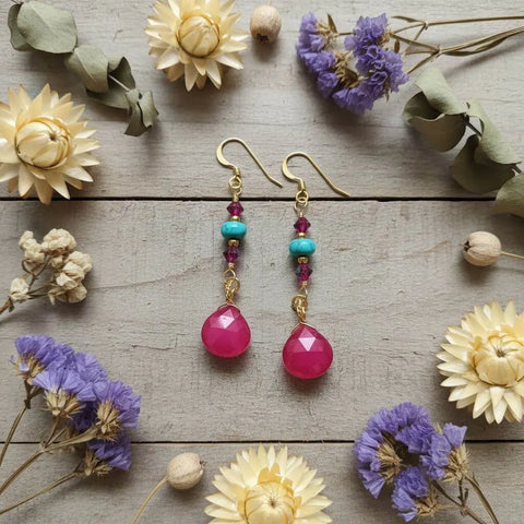 Gold Filled Pink Chalcedony and Turquoise Heishi Bead Earrings – Handmade Wire Wrapped | Made in USA Alexa Martha Designs  Earrings