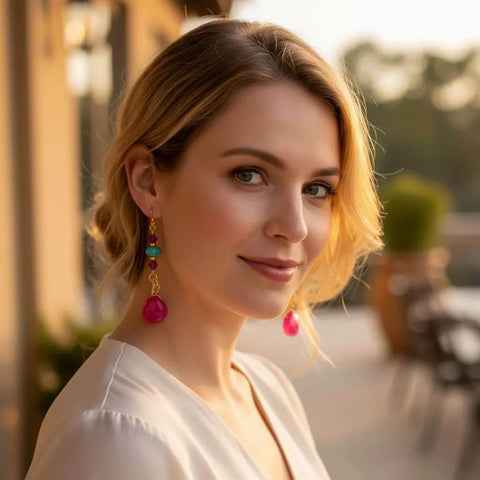 Gold Filled Pink Chalcedony and Turquoise Heishi Bead Earrings – Handmade Wire Wrapped | Made in USA Alexa Martha Designs  Earrings