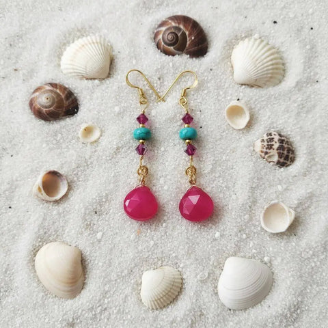 Gold Filled Pink Chalcedony and Turquoise Heishi Bead Earrings – Handmade Wire Wrapped | Made in USA Alexa Martha Designs  Earrings
