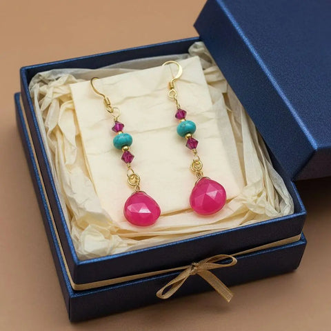 Gold Filled Pink Chalcedony and Turquoise Heishi Bead Earrings – Handmade Wire Wrapped | Made in USA Alexa Martha Designs  Earrings