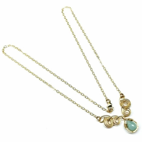 Gold Filled Wire Sculpted Mint Gemstone Drop Necklace Alexa Martha Designs  Necklace