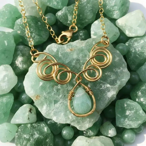 Gold Filled Wire Sculpted Mint Gemstone Drop Necklace Alexa Martha Designs  Necklace