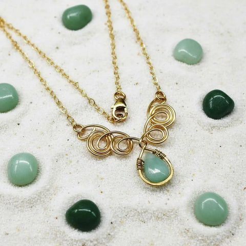 Gold Filled Wire Sculpted Mint Gemstone Drop Necklace Alexa Martha Designs  Necklace