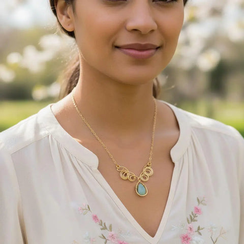 Gold Filled Wire Sculpted Mint Gemstone Drop Necklace Alexa Martha Designs  Necklace