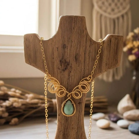 Gold Filled Wire Sculpted Mint Gemstone Drop Necklace Alexa Martha Designs  Necklace
