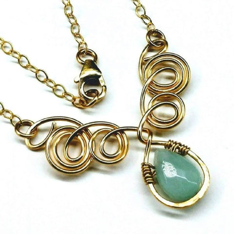 Gold Filled Wire Sculpted Mint Gemstone Drop Necklace Alexa Martha Designs  Necklace