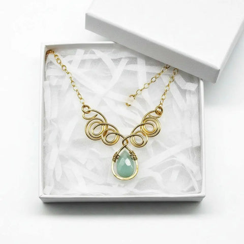 Gold Filled Wire Sculpted Mint Gemstone Drop Necklace Alexa Martha Designs  Necklace