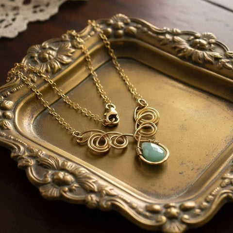 Gold Filled Wire Sculpted Mint Gemstone Drop Necklace Alexa Martha Designs  Necklace