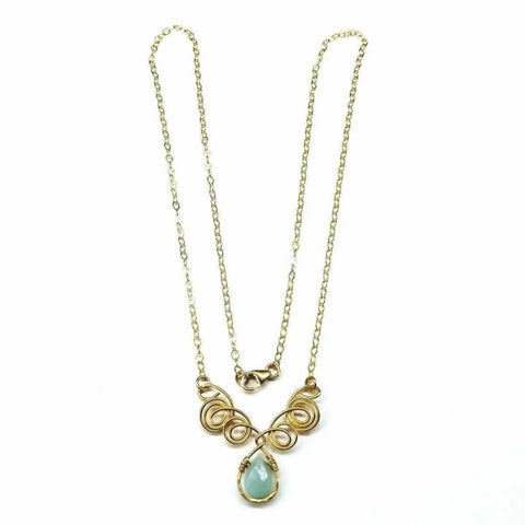 Gold Filled Wire Sculpted Mint Gemstone Drop Necklace Alexa Martha Designs  Necklace