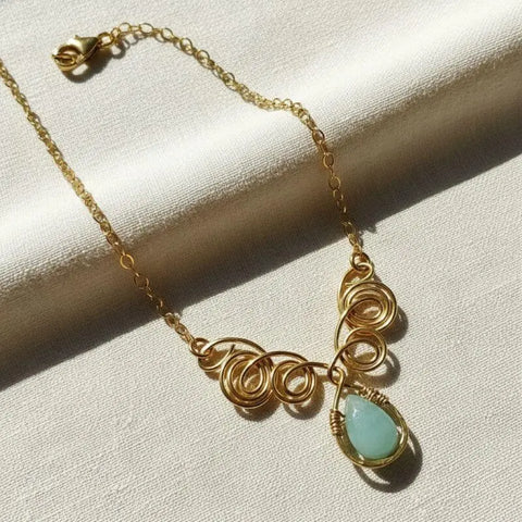 Gold Filled Wire Sculpted Mint Gemstone Drop Necklace Alexa Martha Designs  Necklace