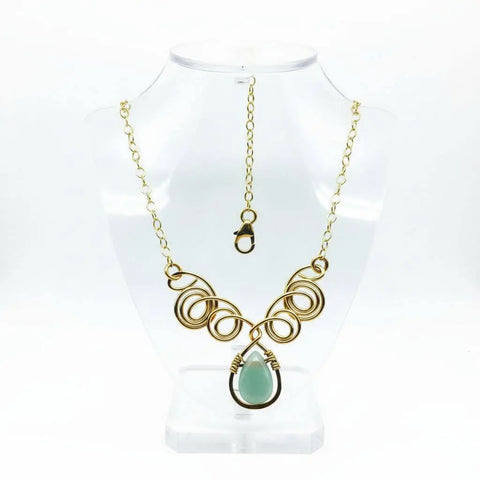 Gold Filled Wire Sculpted Mint Gemstone Drop Necklace Alexa Martha Designs  Necklace