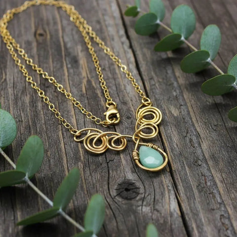 Gold Filled Wire Sculpted Mint Gemstone Drop Necklace Alexa Martha Designs  Necklace
