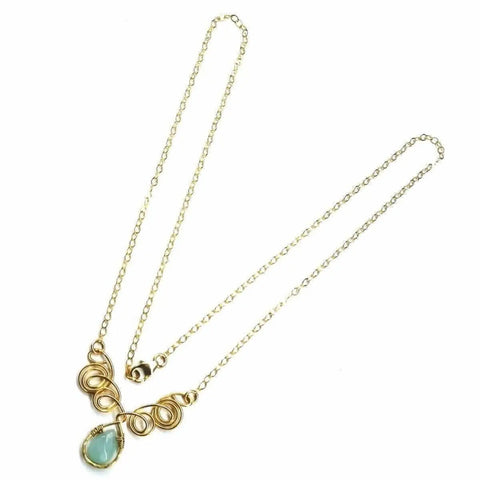 Gold Filled Wire Sculpted Mint Gemstone Drop Necklace Alexa Martha Designs  Necklace