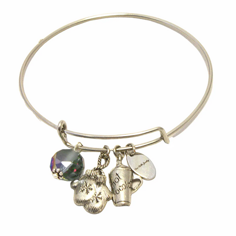 Gold Finish Holiday Charm Bangle Bracelet – Festive Crystal Accents | Made in USA Michelle Marie Boutique  Bracelet