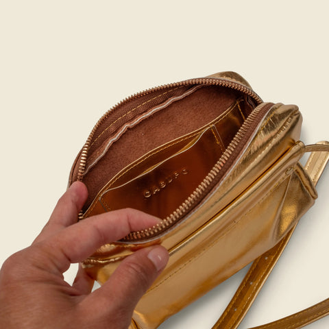 Gold Leather Fanny Pack 7.5 Inch – Reclaimed Eco-Friendly Bag | Handmade in USA CASUPO  Handbags