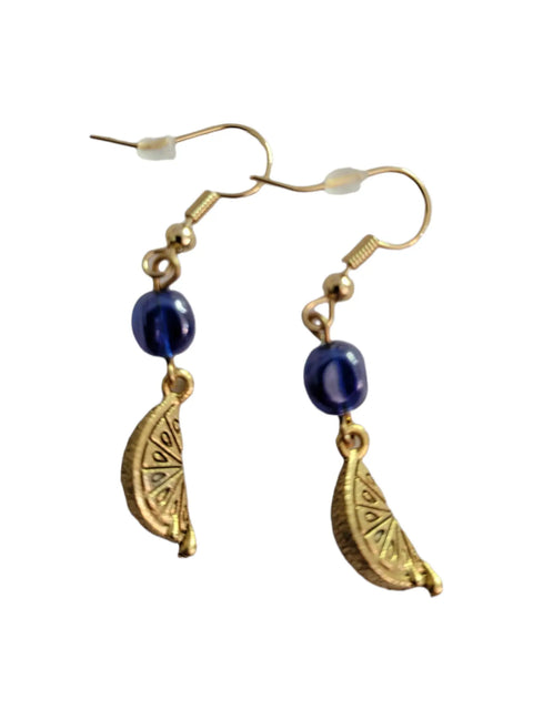 Gold Lemon Slice Earrings With Blue Gemstone Beads – Nature Inspired Jewelry | Made in USA Michelle Marie Boutique  Earrings