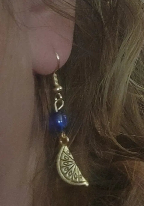 Gold Lemon Slice Earrings With Blue Gemstone Beads – Nature Inspired Jewelry | Made in USA Michelle Marie Boutique  Earrings