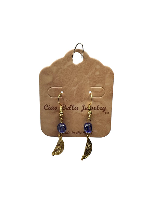Gold Lemon Slice Earrings With Blue Gemstone Beads – Nature Inspired Jewelry | Made in USA Michelle Marie Boutique  Earrings