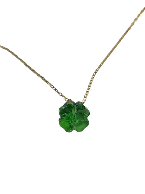 Gold Necklace With Green Austrian Crystal Clover Pendant – Small Or Large Size Adjustable Chain | Made In USA Michelle Marie Boutique  Necklaces