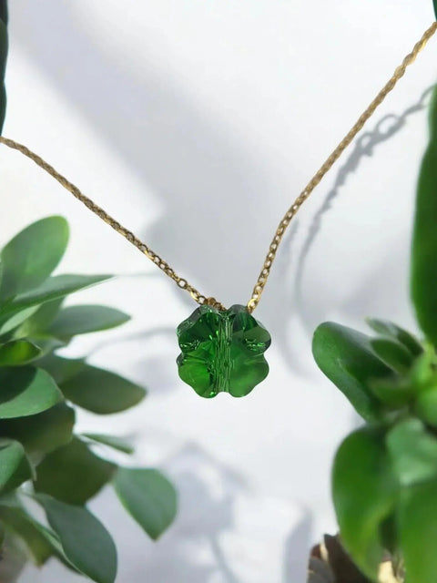 Gold Necklace With Green Austrian Crystal Clover Pendant – Small Or Large Size Adjustable Chain | Made In USA Michelle Marie Boutique  Necklaces