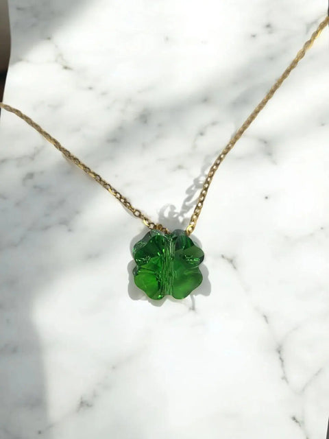 Gold Necklace With Green Austrian Crystal Clover Pendant – Small Or Large Size Adjustable Chain | Made In USA Michelle Marie Boutique  Necklaces