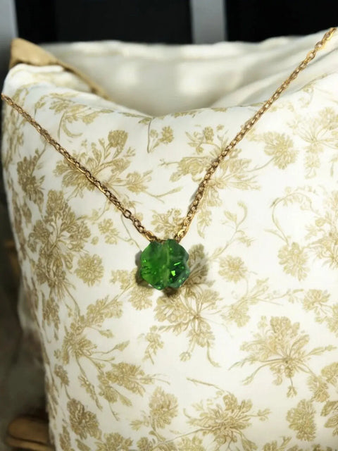 Gold Necklace With Green Austrian Crystal Clover Pendant – Small Or Large Size Adjustable Chain | Made In USA Michelle Marie Boutique  Necklaces