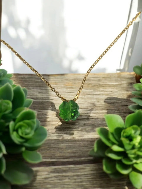 Gold Necklace With Green Austrian Crystal Clover | Small or Large | Lucky Pendant Michelle Marie Boutique  Necklaces